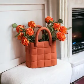 Orange Garden Weave Basket Handbag Vase