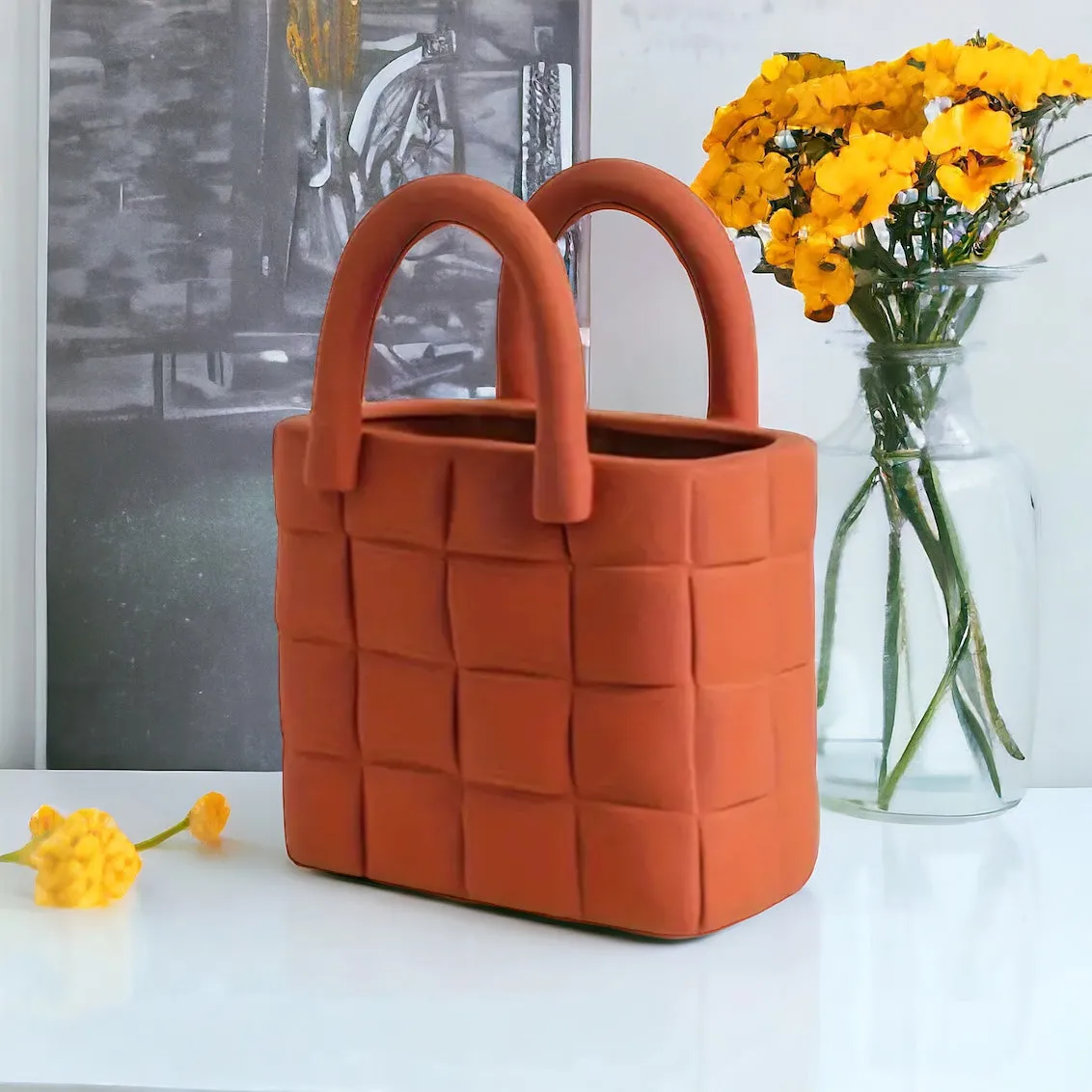 Orange Garden Weave Basket Handbag Vase