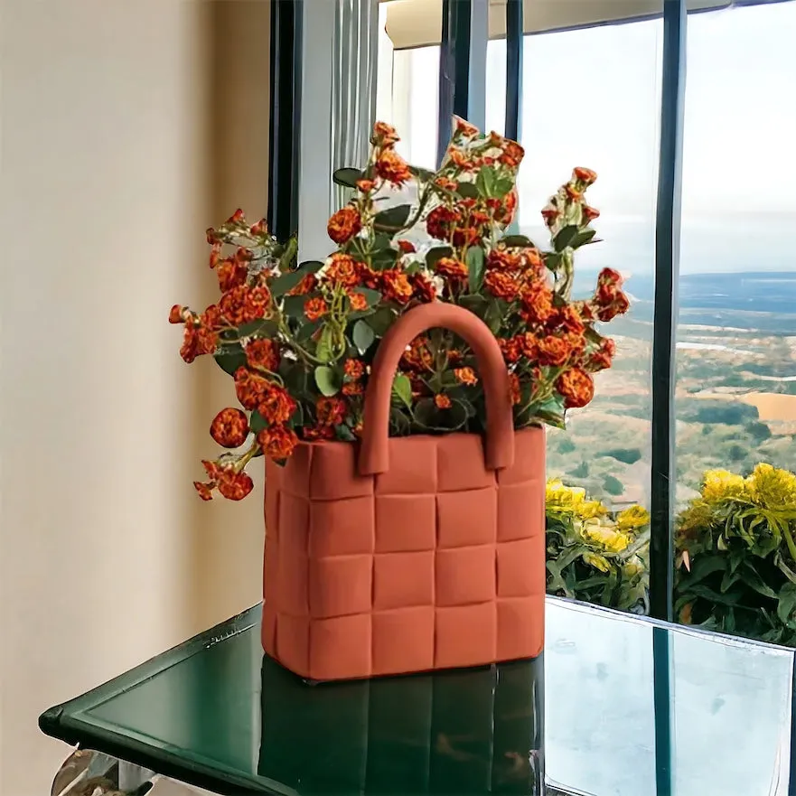 Orange Garden Weave Basket Handbag Vase