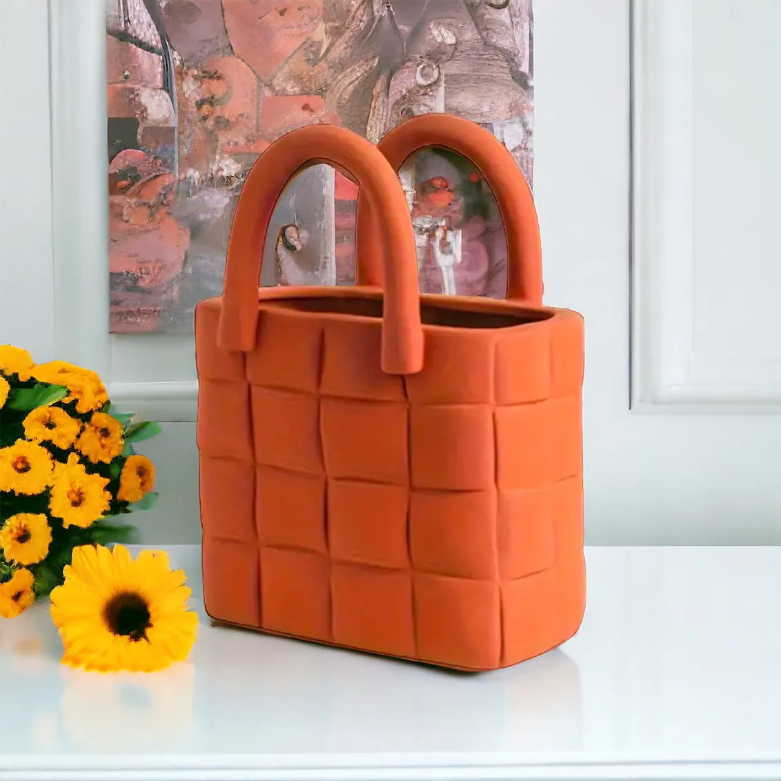 Orange Garden Weave Basket Handbag Vase