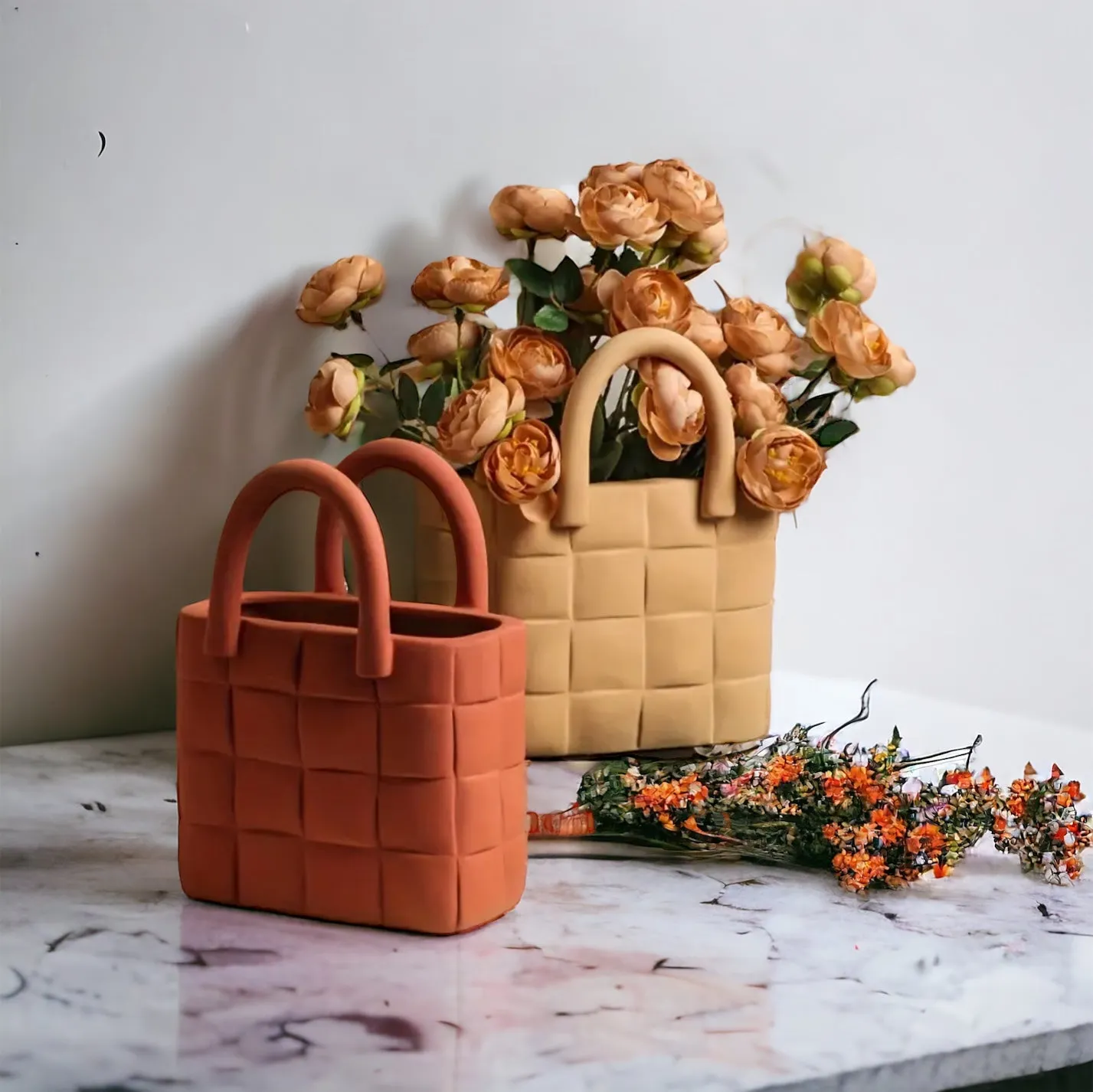 Orange Garden Weave Basket Handbag Vase