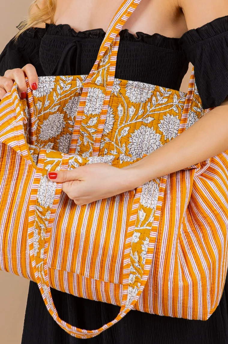 Orange Sunflower Printed Quilted Tote