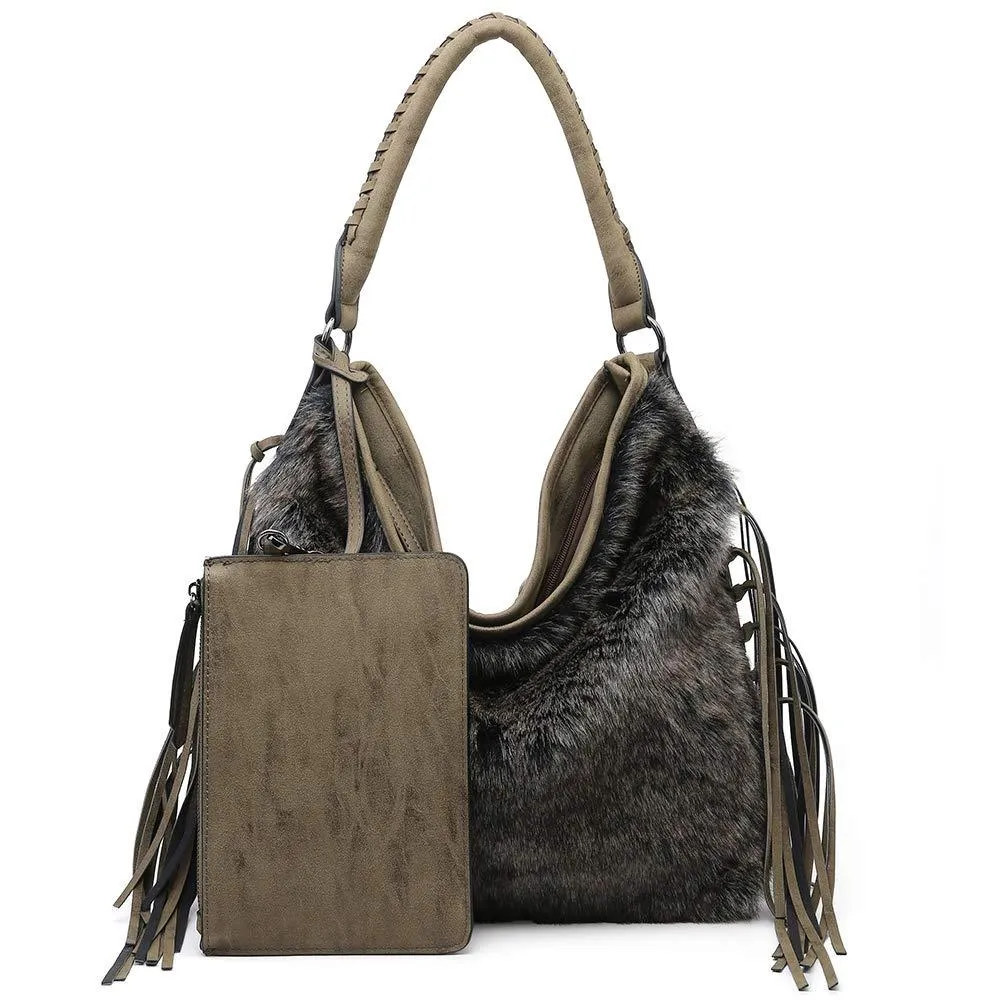 Oversize Hobo Handbags Fringe with detachable pouch