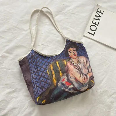 Painted Canvas Shoulder Tote Bag