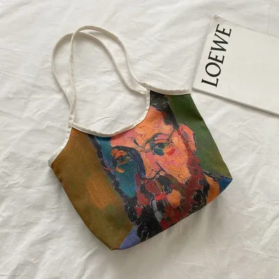 Painted Canvas Shoulder Tote Bag