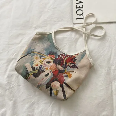 Painted Canvas Shoulder Tote Bag