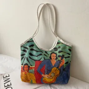 Painted Canvas Shoulder Tote Bag