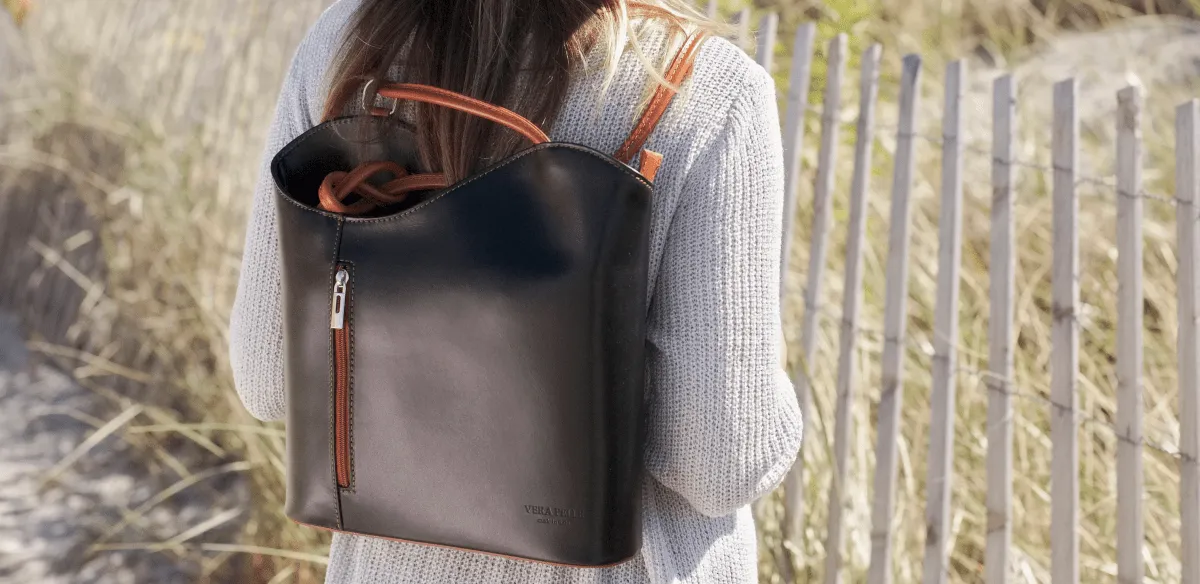 Periwinkle Leather Convertible Backpack & Tote Bag, Italian Leather Handbag