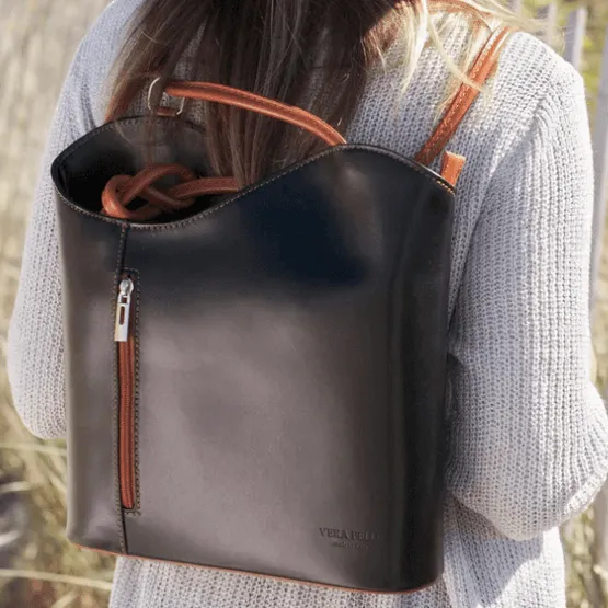 Periwinkle Leather Convertible Backpack & Tote Bag, Italian Leather Handbag