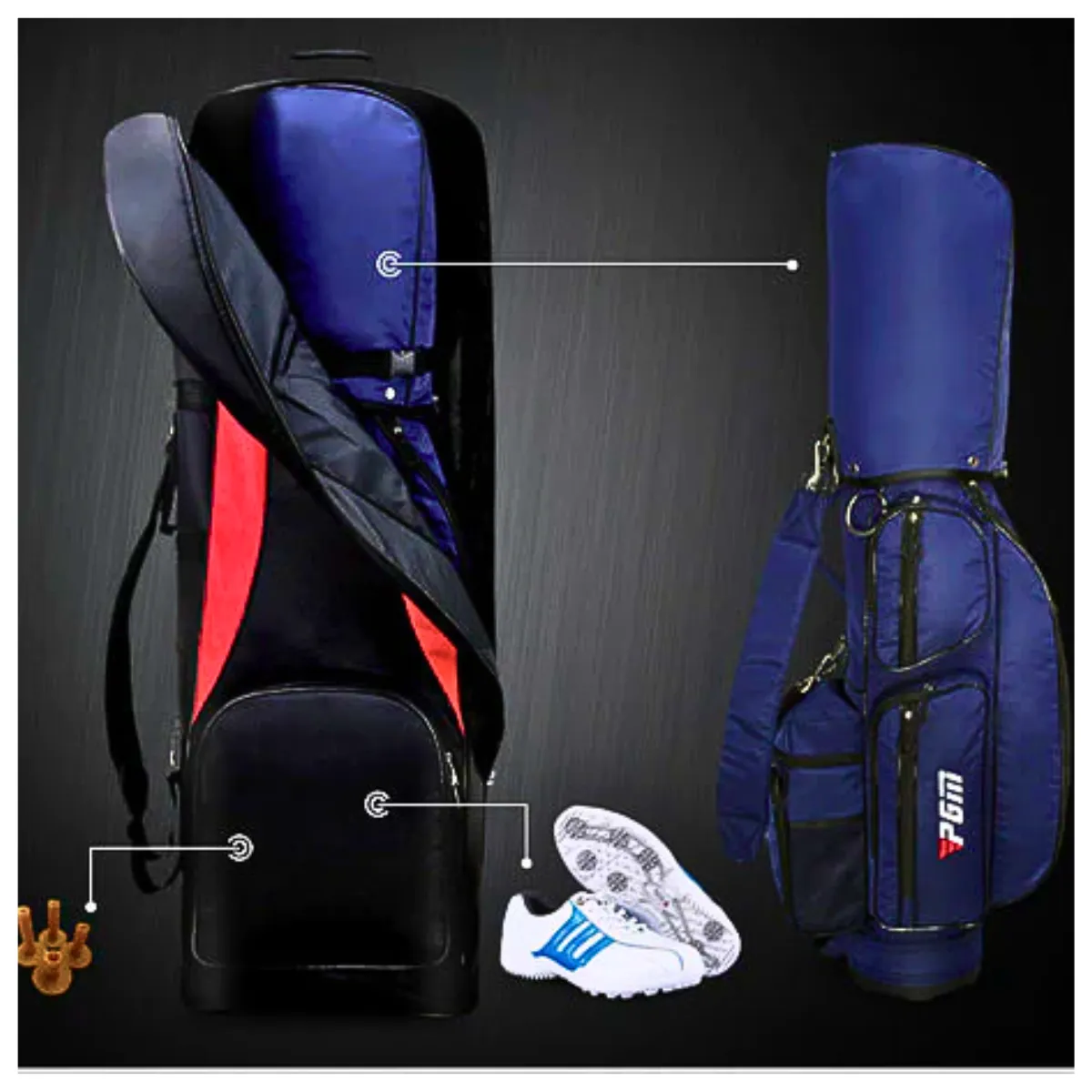 PGM Durable Thick Nylon Folding 2 Wheeler Golf Travel Bag