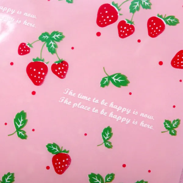 Pink Strawberry Pattern Gift Bags (20 pcs) Kawaii Self Adhesive Resealable Clear Plastic Gift Wrapping Bags (9.9cm x 10.9cm) GB031