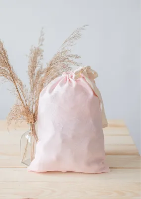 Powder Pink Linen Drawstring Storage Bag