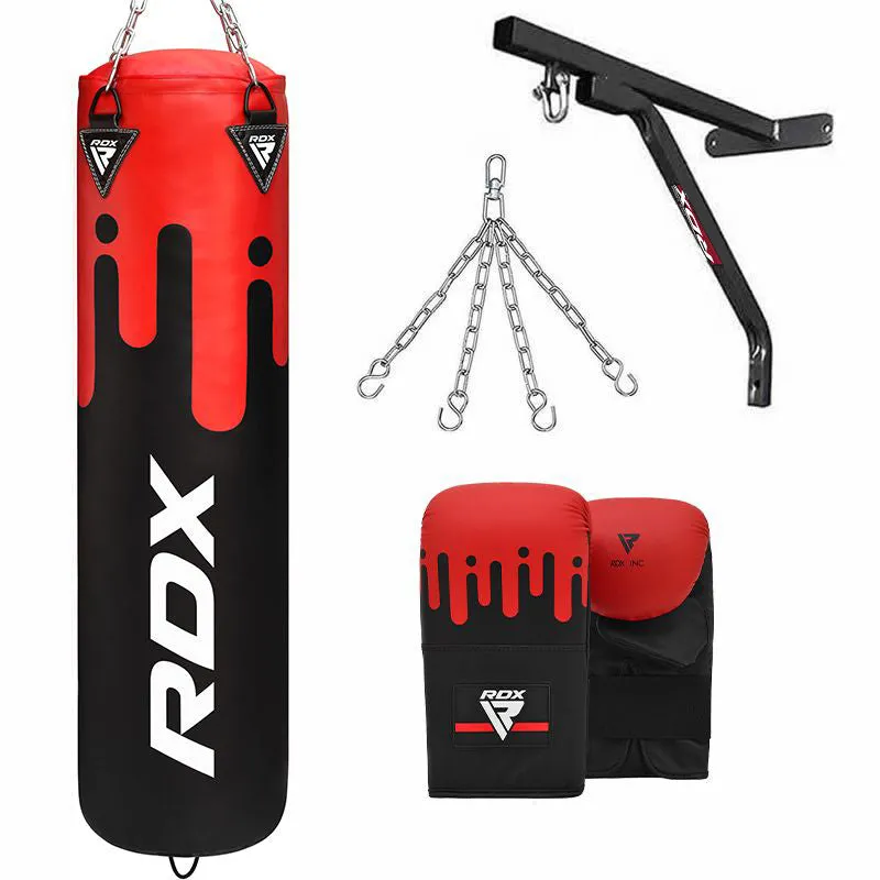 RDX F9 4ft / 5ft 4-in-1 Punch Bag with Mitts & wall Bracket Set