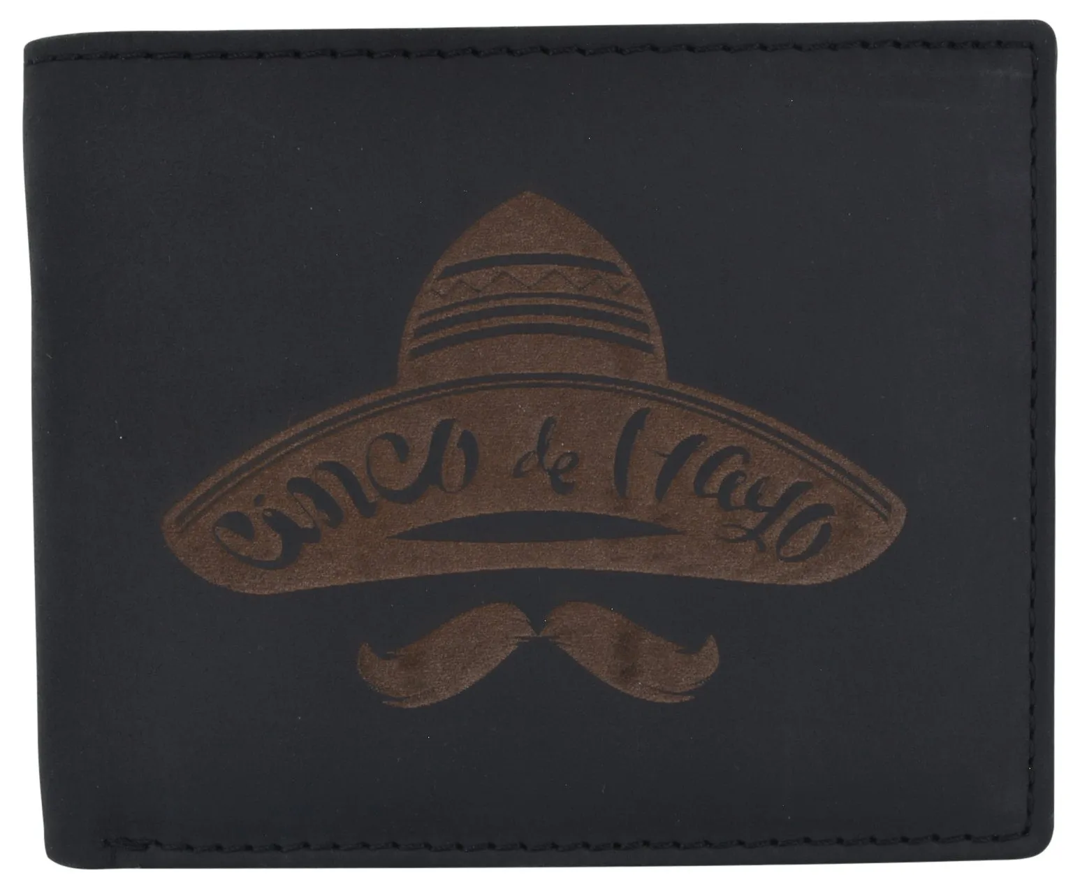 RFID Blocking Mens Genuine Leather Bifold 5 de Mayo Sombrero Logo Wallet /53HTC Sombrero