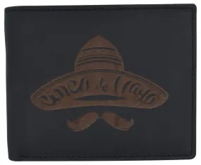 RFID Blocking Mens Genuine Leather Bifold 5 de Mayo Sombrero Logo Wallet /53HTC Sombrero