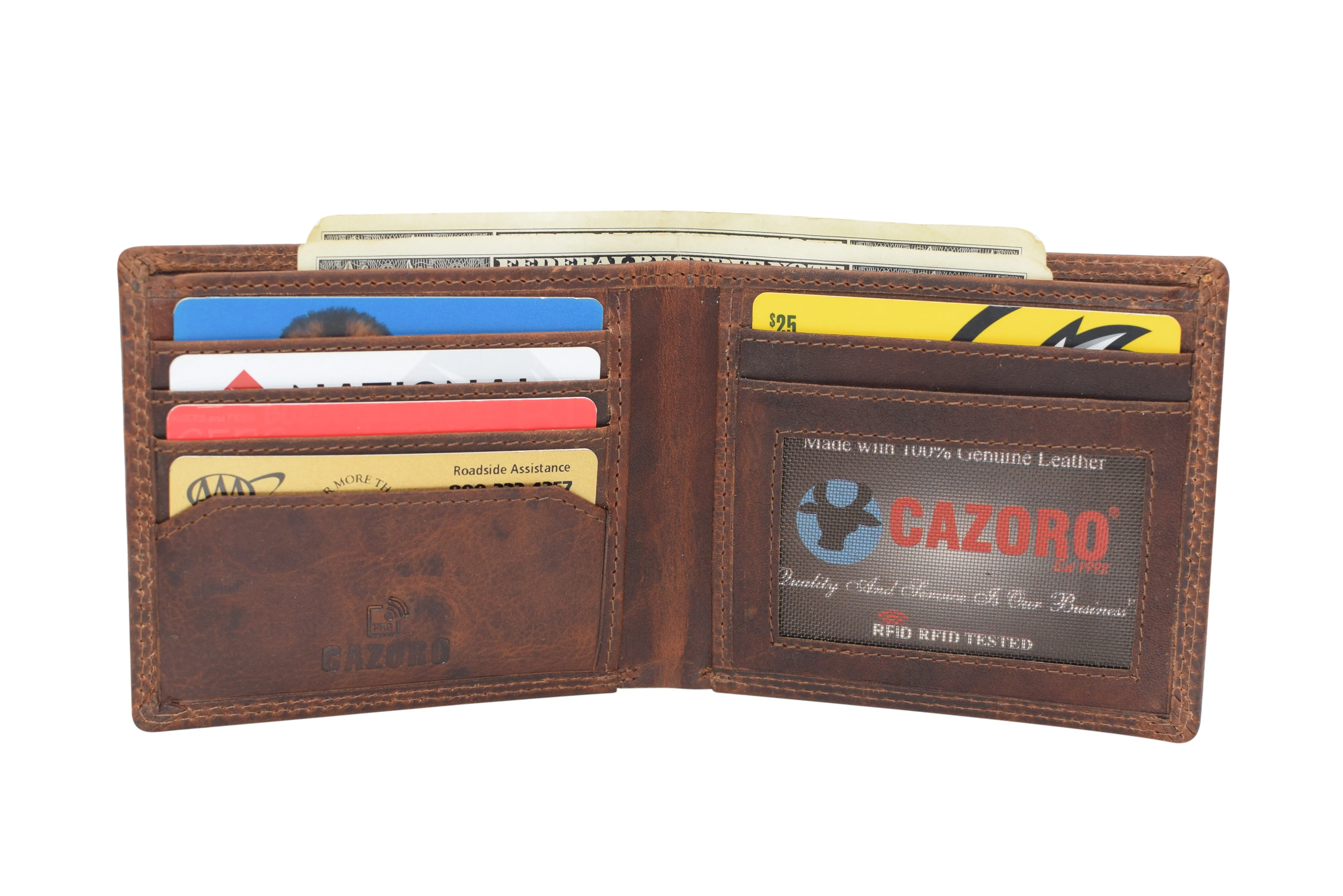 RFID920060RHBD RFID Blocking Slim Thin Bifold Credit Card ID Vintage Leather Wallet for Men Box