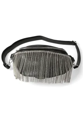 Rhinestone Fringe Fanny Pack - Black