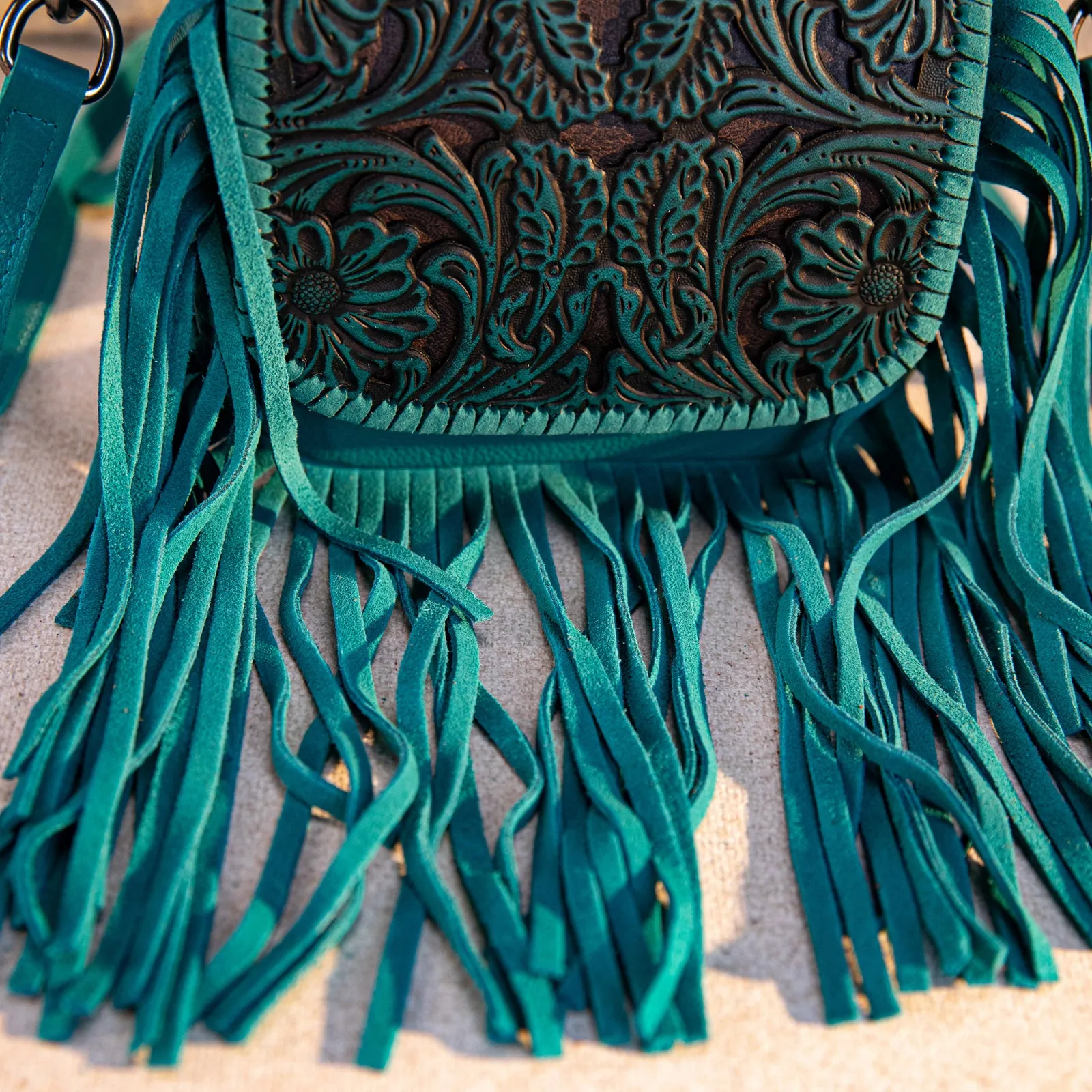 RLC-L188 Montana West Genuine Leather Tooled Fringe Crossbody