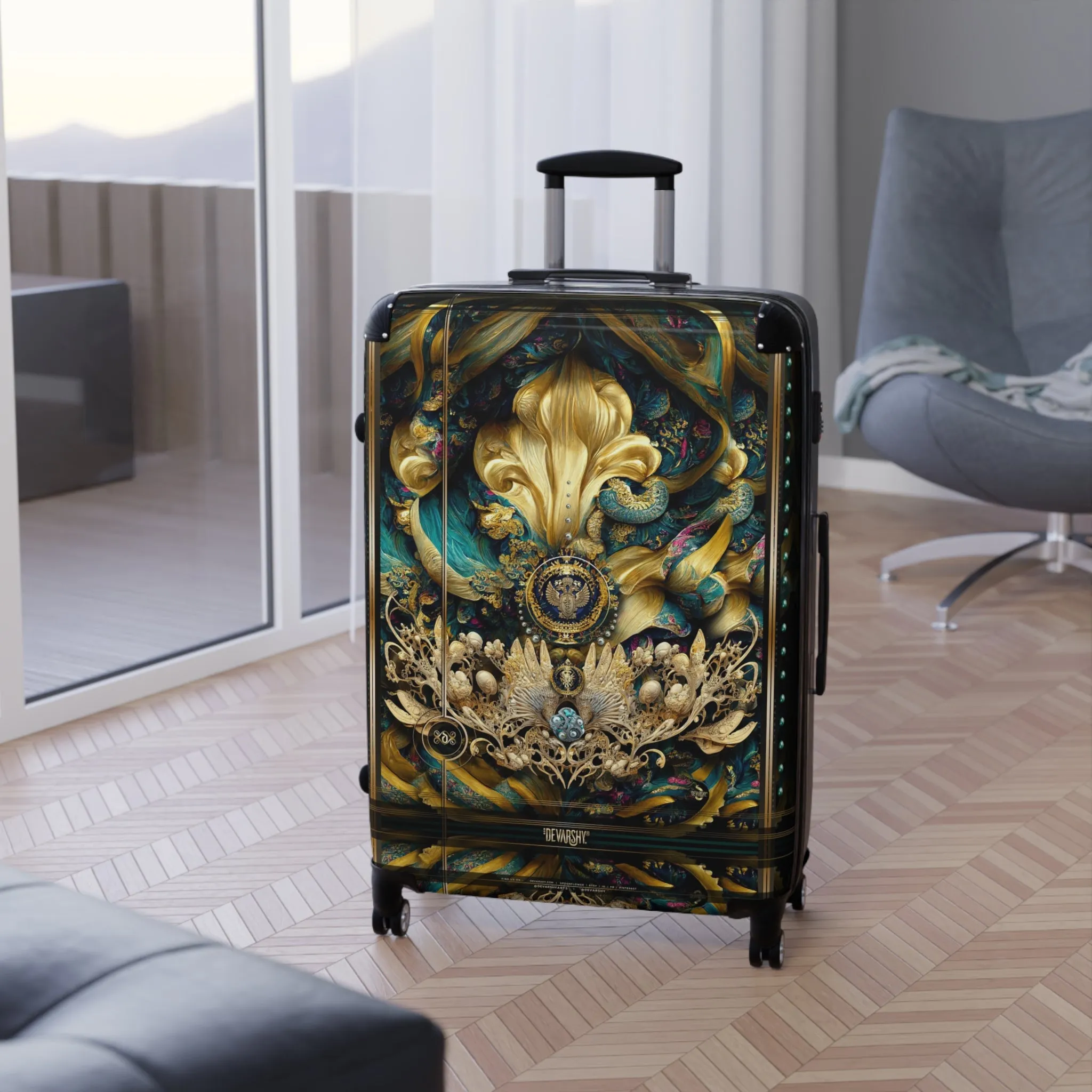 Royal Atlantis Suitcase Baroque Travel Luggage Carry-on Suitcase Turquoise Hard Shell Suitcase in 3 Sizes  | RB0086