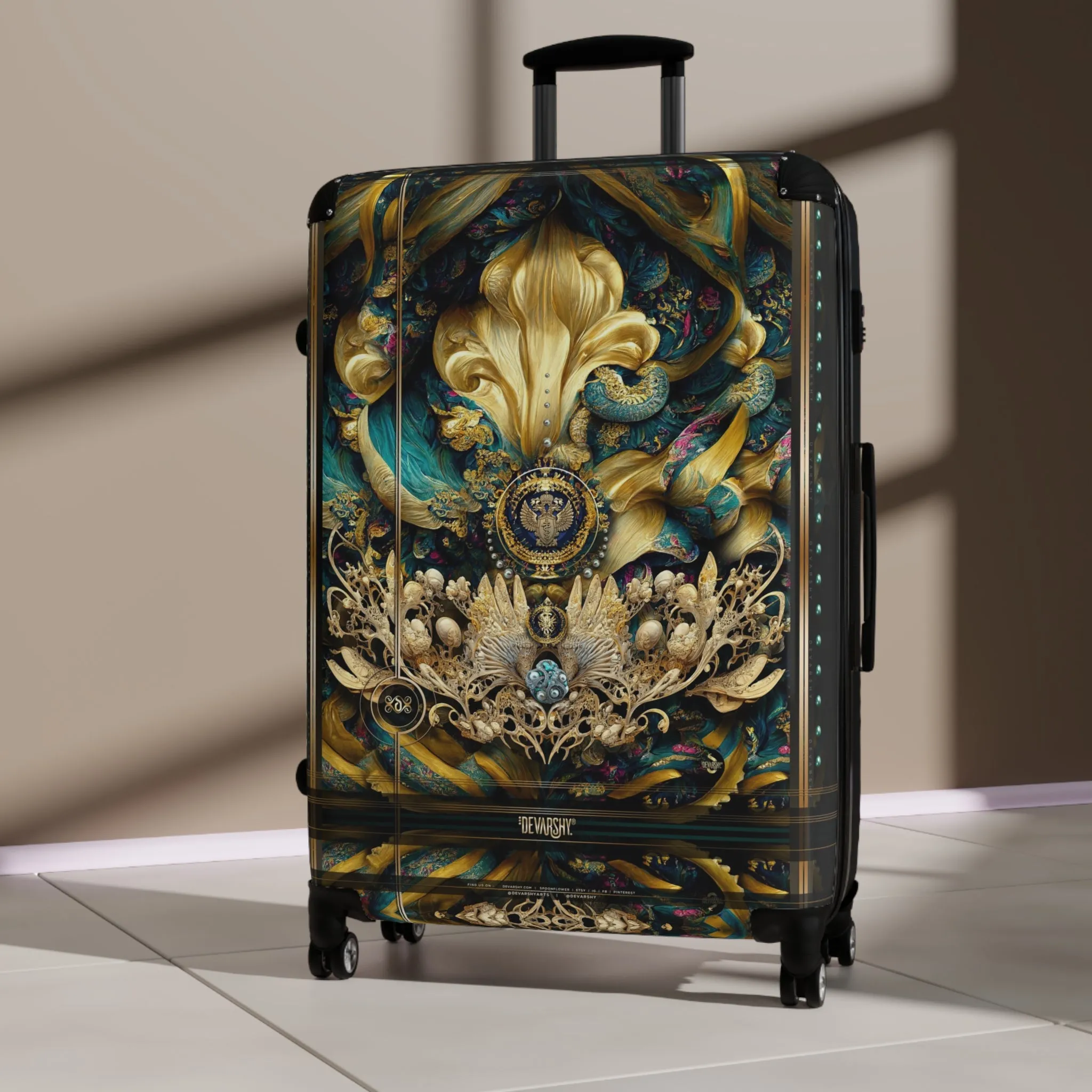 Royal Atlantis Suitcase Baroque Travel Luggage Carry-on Suitcase Turquoise Hard Shell Suitcase in 3 Sizes  | RB0086