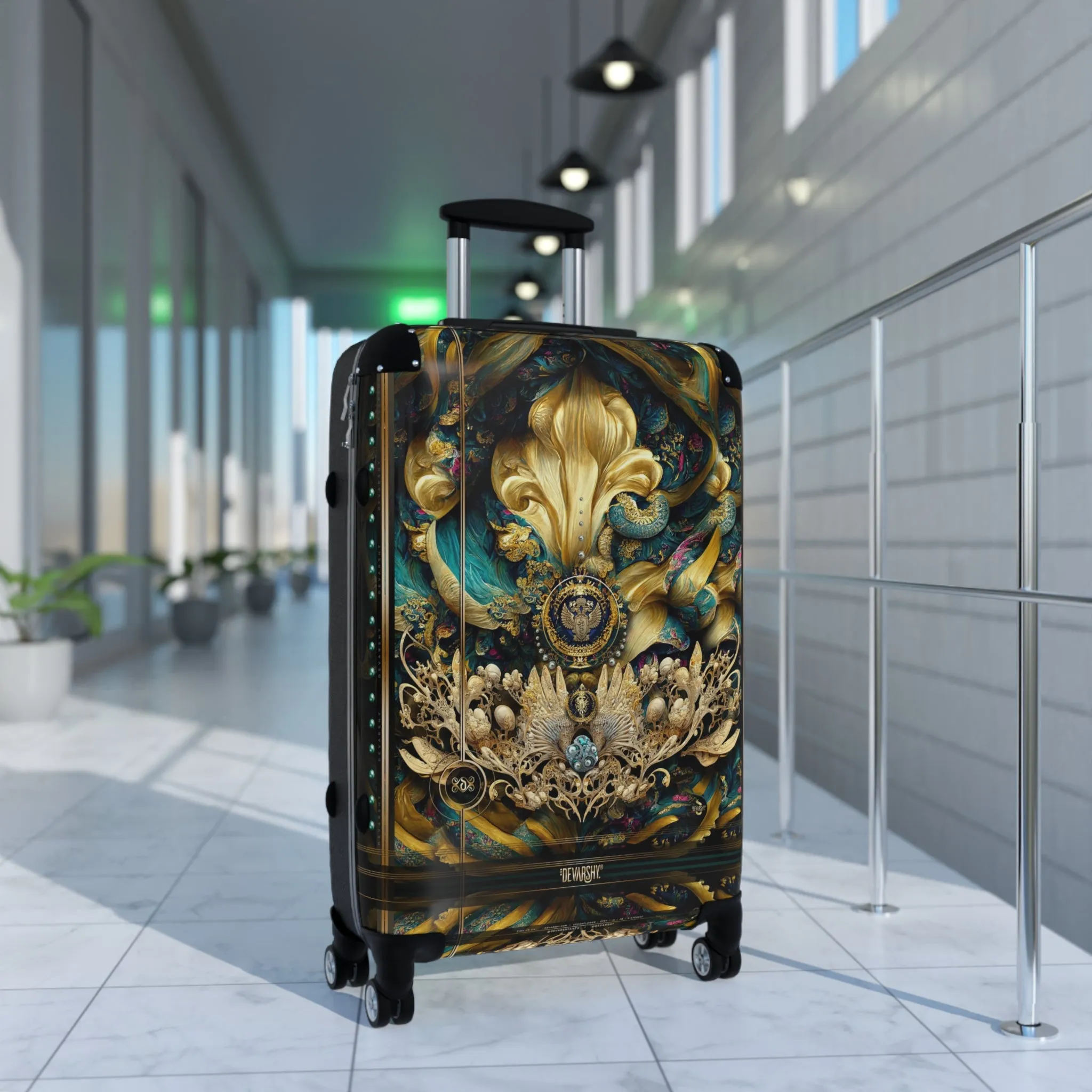 Royal Atlantis Suitcase Baroque Travel Luggage Carry-on Suitcase Turquoise Hard Shell Suitcase in 3 Sizes  | RB0086