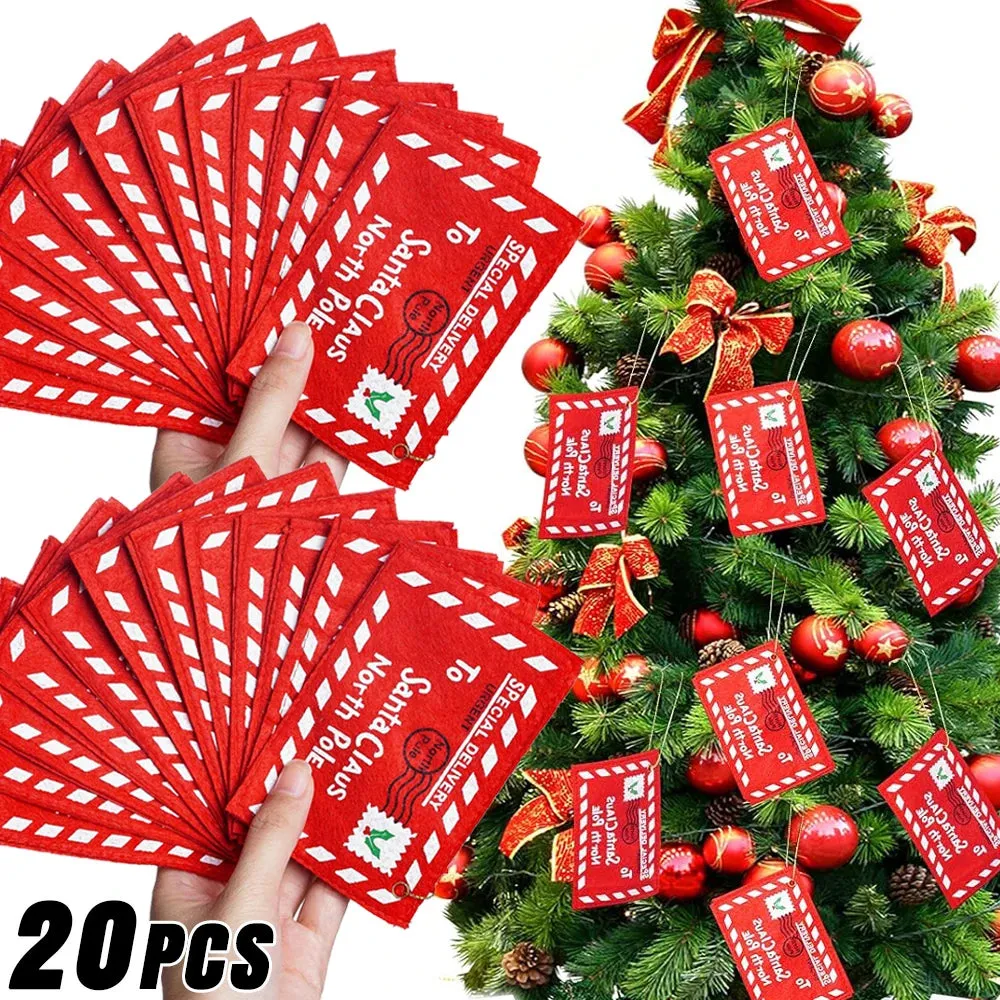 Santa Claus Felt Letter Envelopes Embroidered Christmas Candy Gifts Bag Holder Tree Ornaments