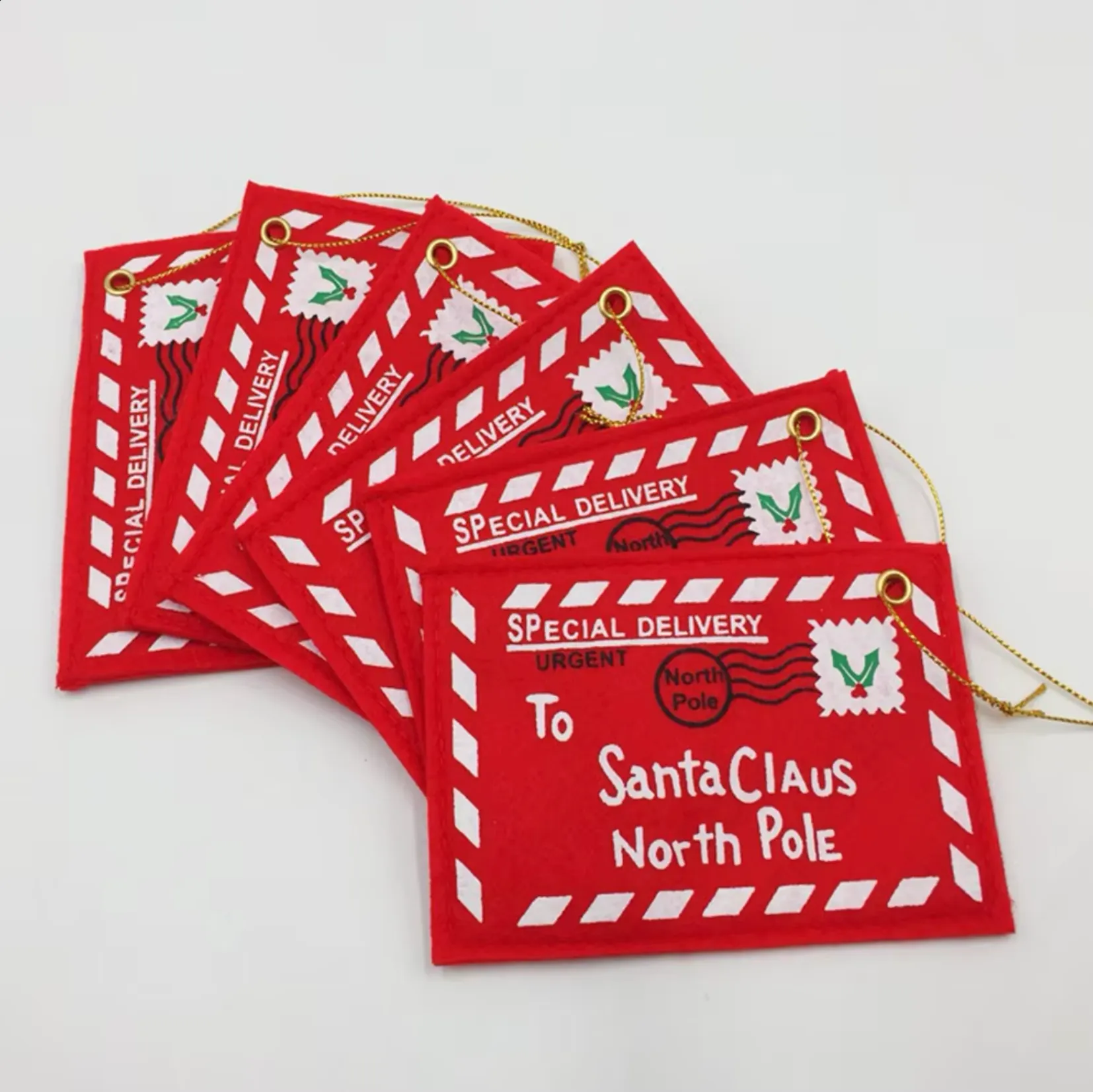 Santa Claus Felt Letter Envelopes Embroidered Christmas Candy Gifts Bag Holder Tree Ornaments