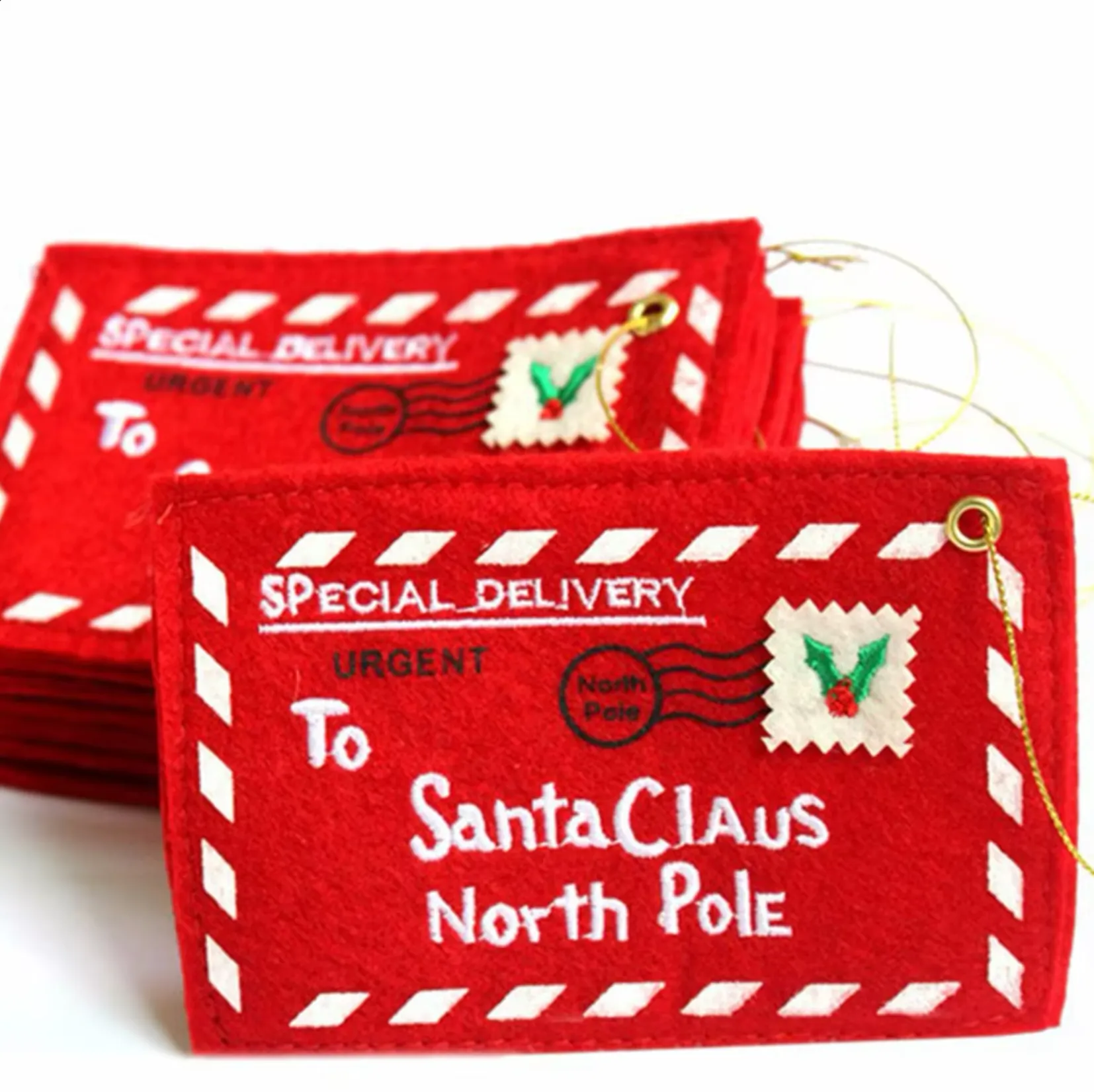 Santa Claus Felt Letter Envelopes Embroidered Christmas Candy Gifts Bag Holder Tree Ornaments