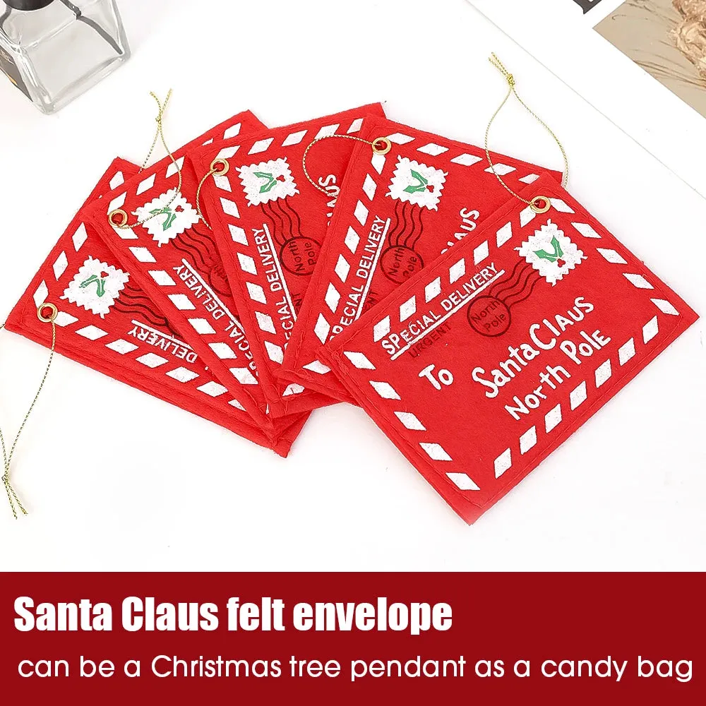 Santa Claus Felt Letter Envelopes Embroidered Christmas Candy Gifts Bag Holder Tree Ornaments