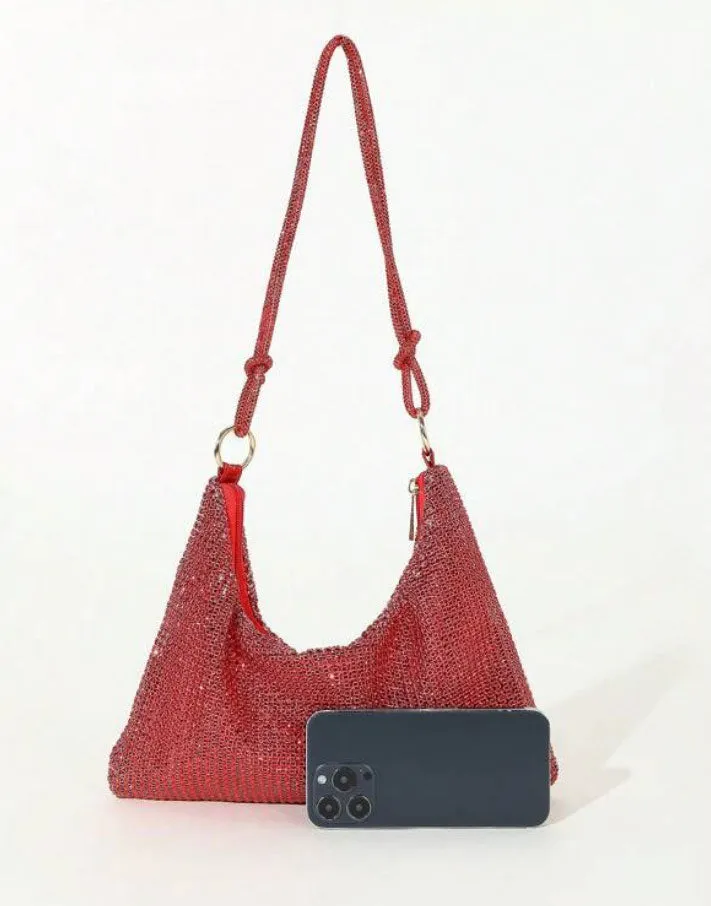 Shiny Rhinestone Glitter Bling Decor Red Hobo Bag