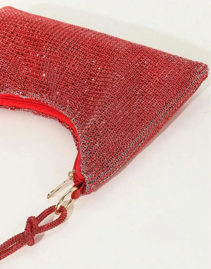 Shiny Rhinestone Glitter Bling Decor Red Hobo Bag