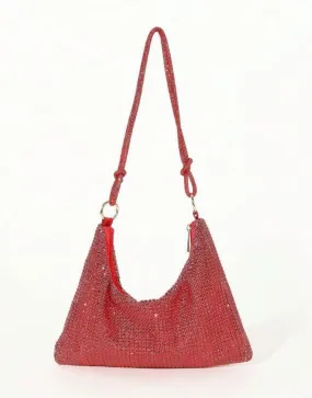 Shiny Rhinestone Glitter Bling Decor Red Hobo Bag