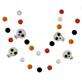 Skeleton Skull Halloween Garland- Orange, Black