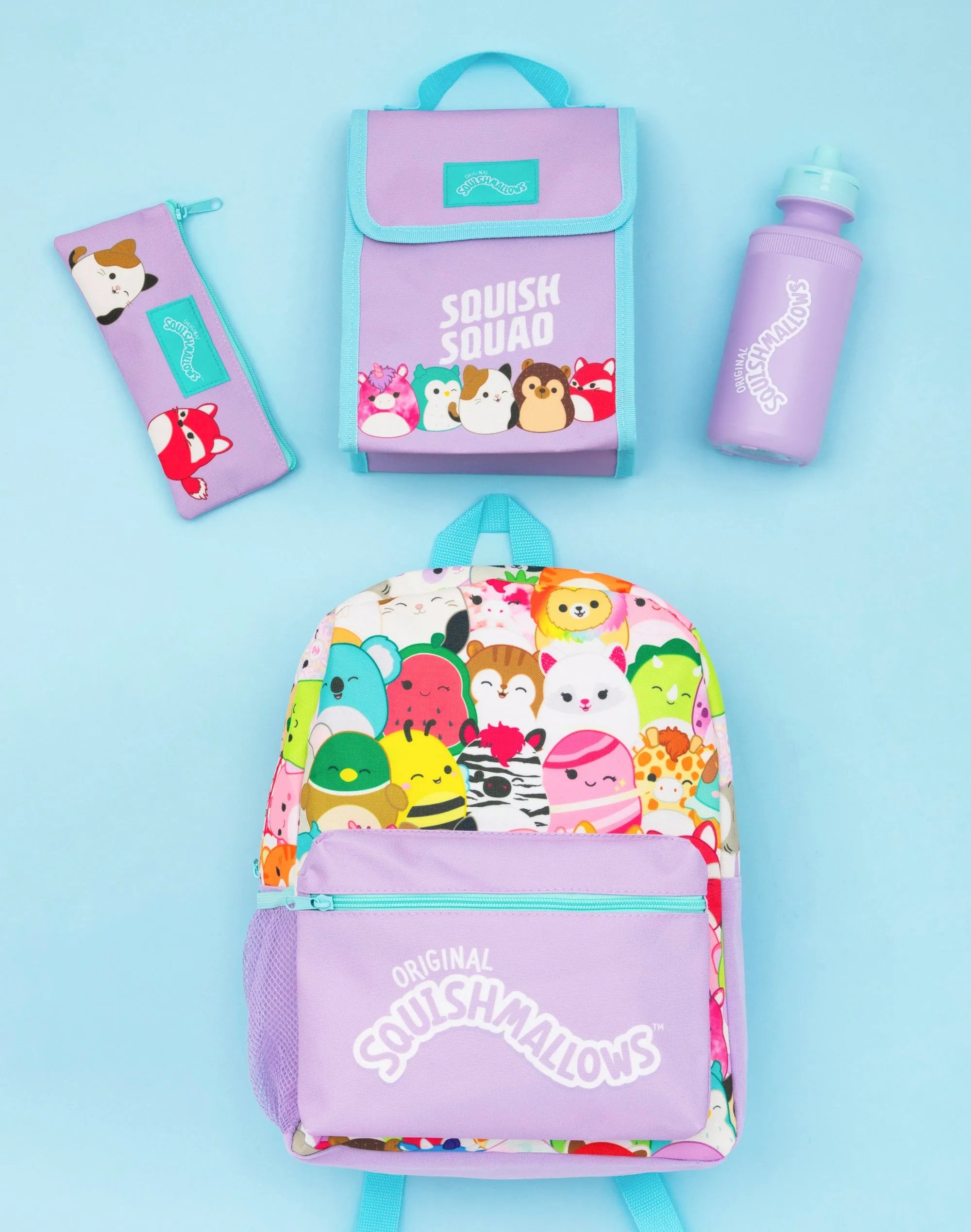 Squishmallows 4 Piece Kids Backpack Water Bottle Lunch Bag Pencil Case Set