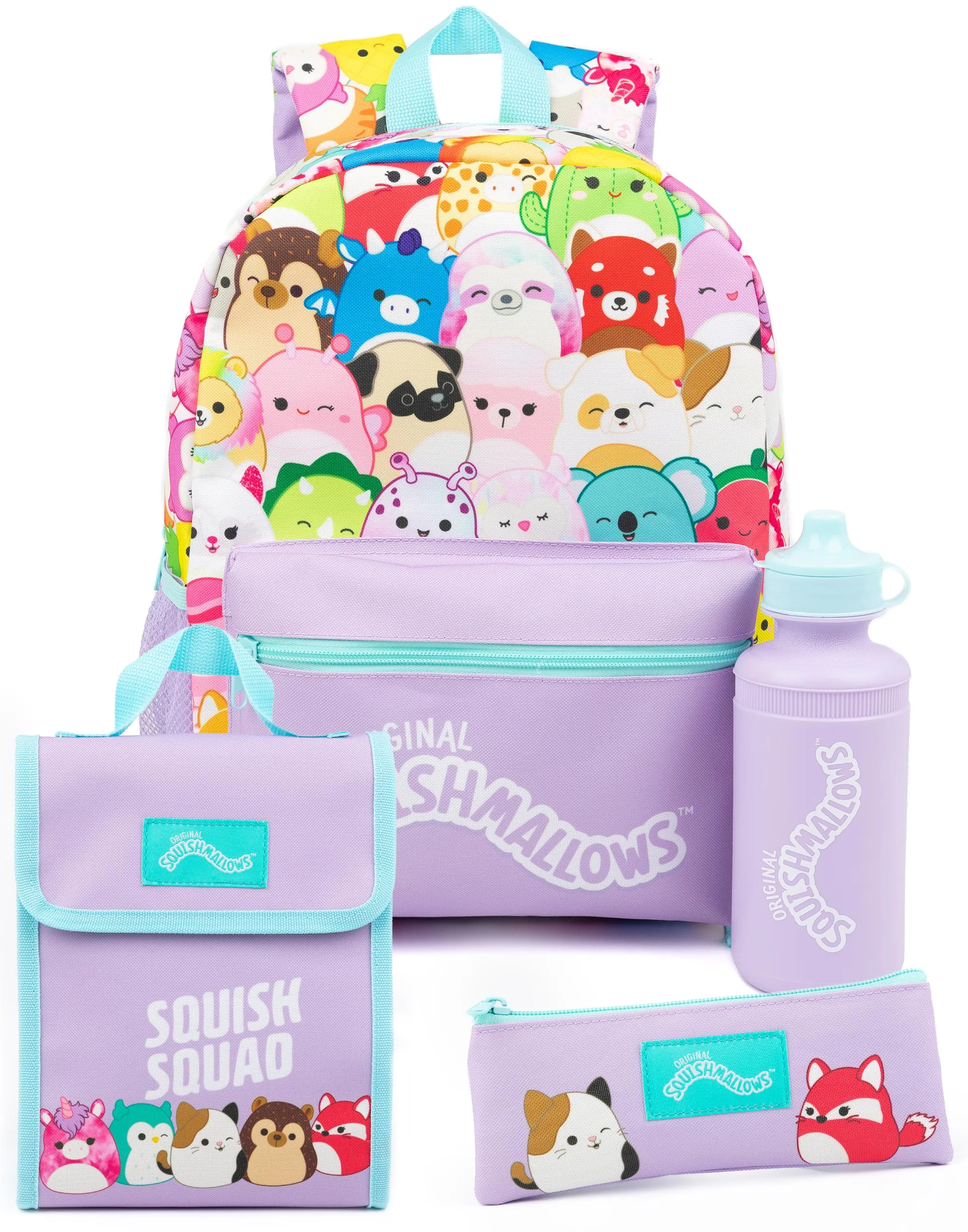 Squishmallows 4 Piece Kids Backpack Water Bottle Lunch Bag Pencil Case Set