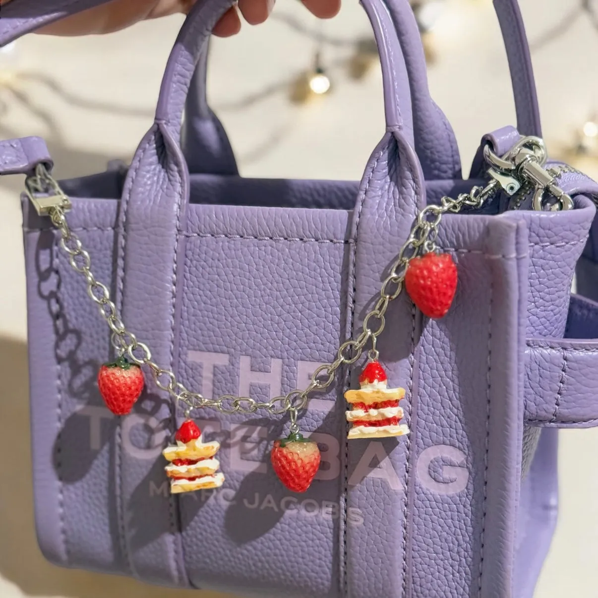 Strawberry bag charm | key chain | golden chain with silver buckle | y2k chain | bag lover gift