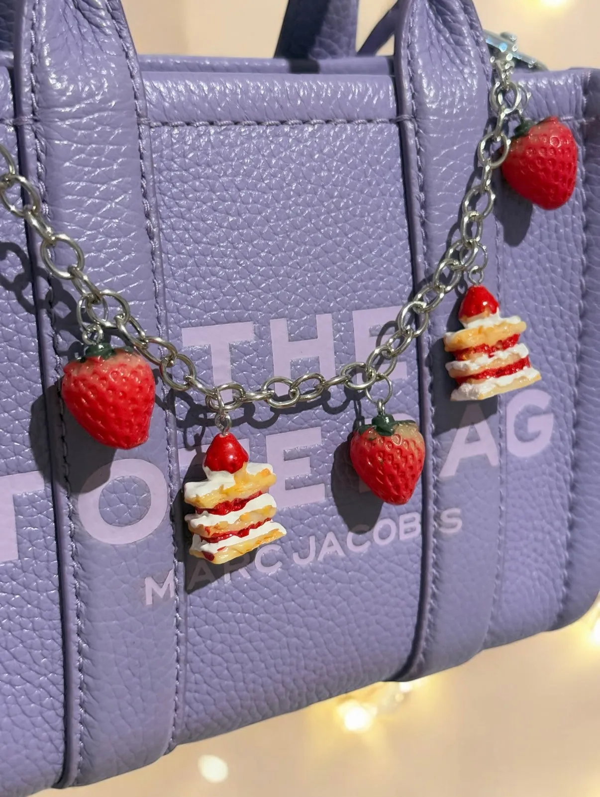 Strawberry bag charm | key chain | golden chain with silver buckle | y2k chain | bag lover gift