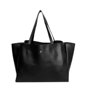 Stylish Black Leather Solid Handbag For Women