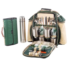 Super Deluxe Picnic Backpack Hamper for Four People with Matching Picnic Blanket