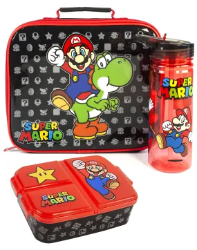 Super Mario Lunch Bag Set Kids (School Lunchbox, Water Bottle, Snack Pot)