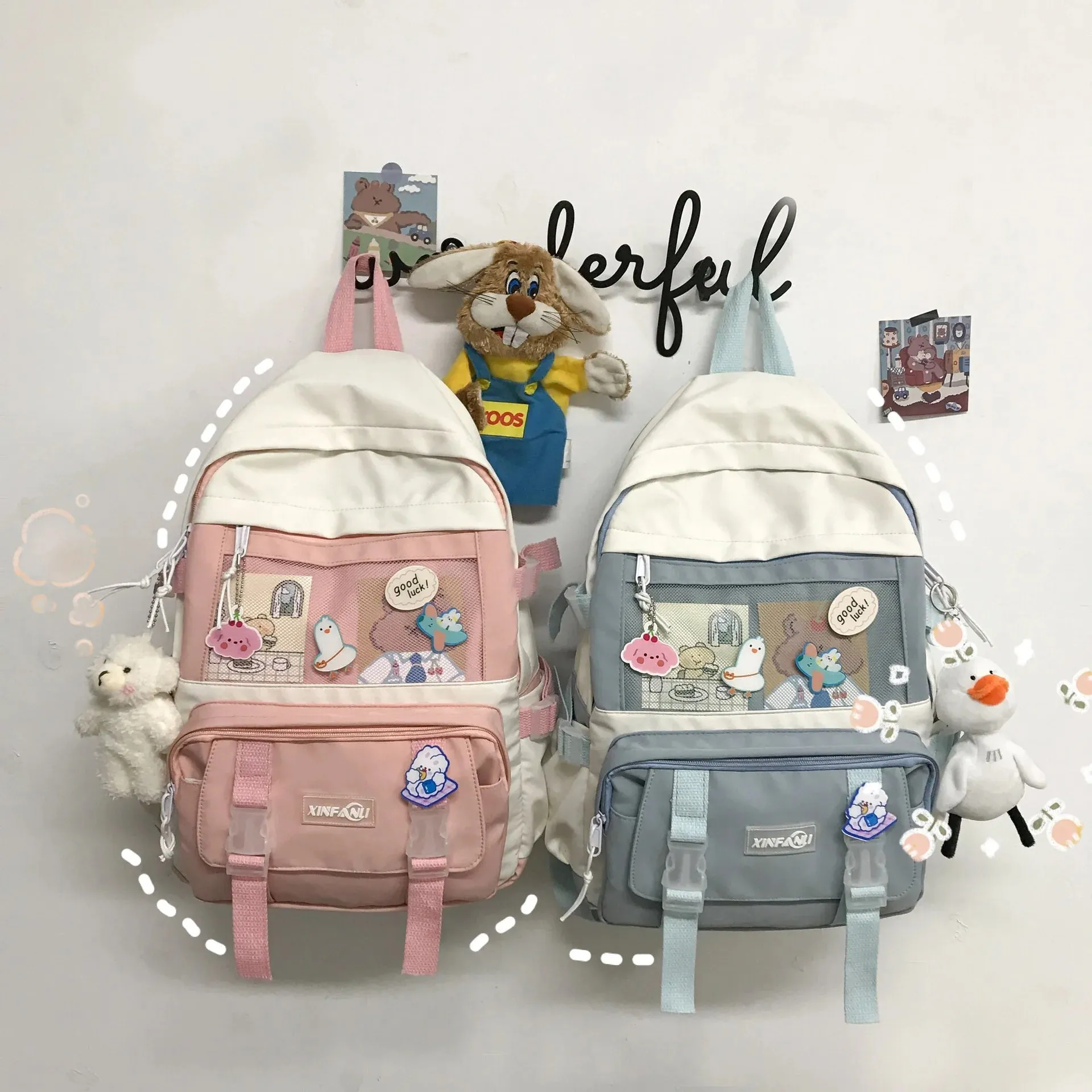 TAVIMART  -  High School Girls Backpack Waterproof Multi Pockets For Teenage Harajuku Kawaii Black Women Cute Mochila School Bags