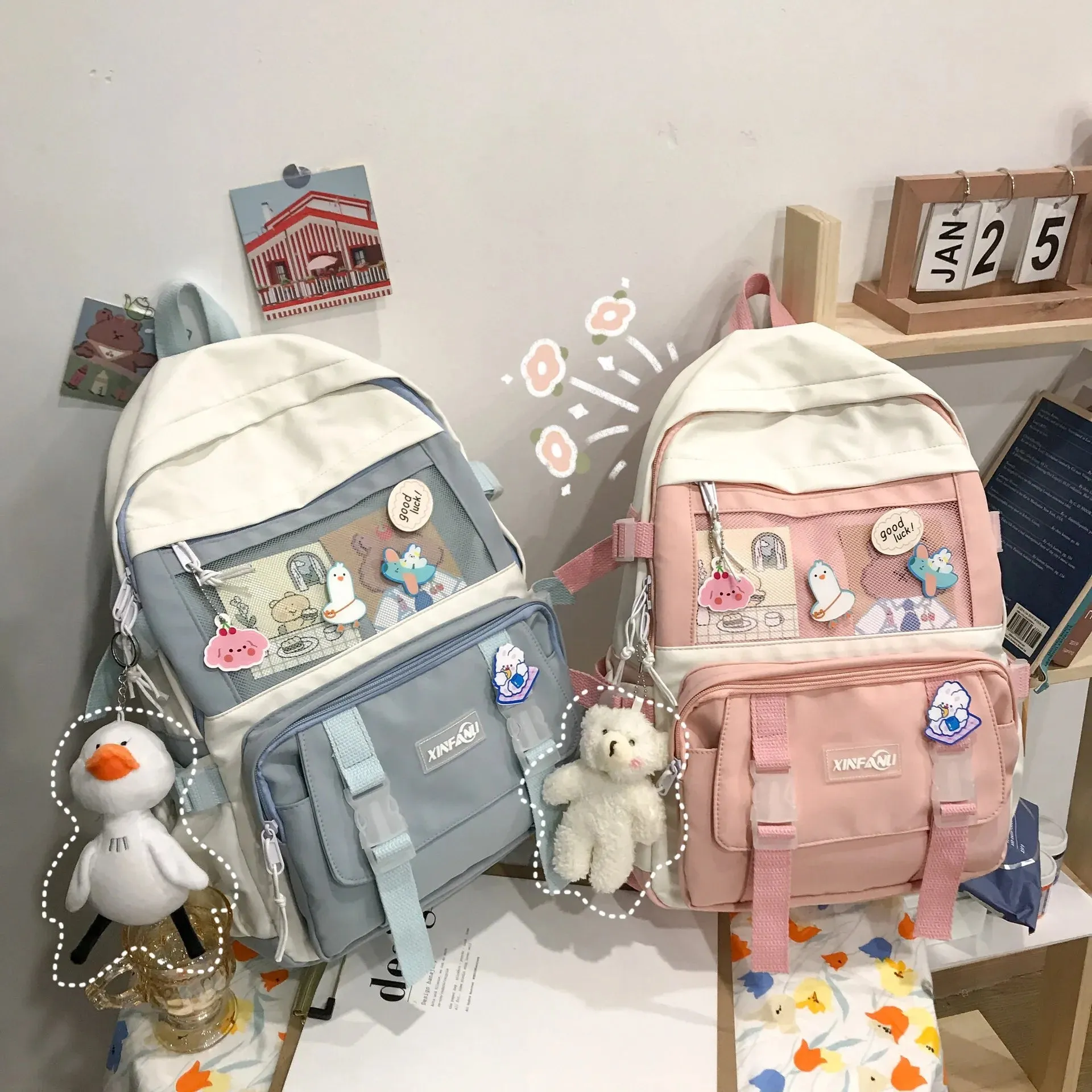 TAVIMART  -  High School Girls Backpack Waterproof Multi Pockets For Teenage Harajuku Kawaii Black Women Cute Mochila School Bags