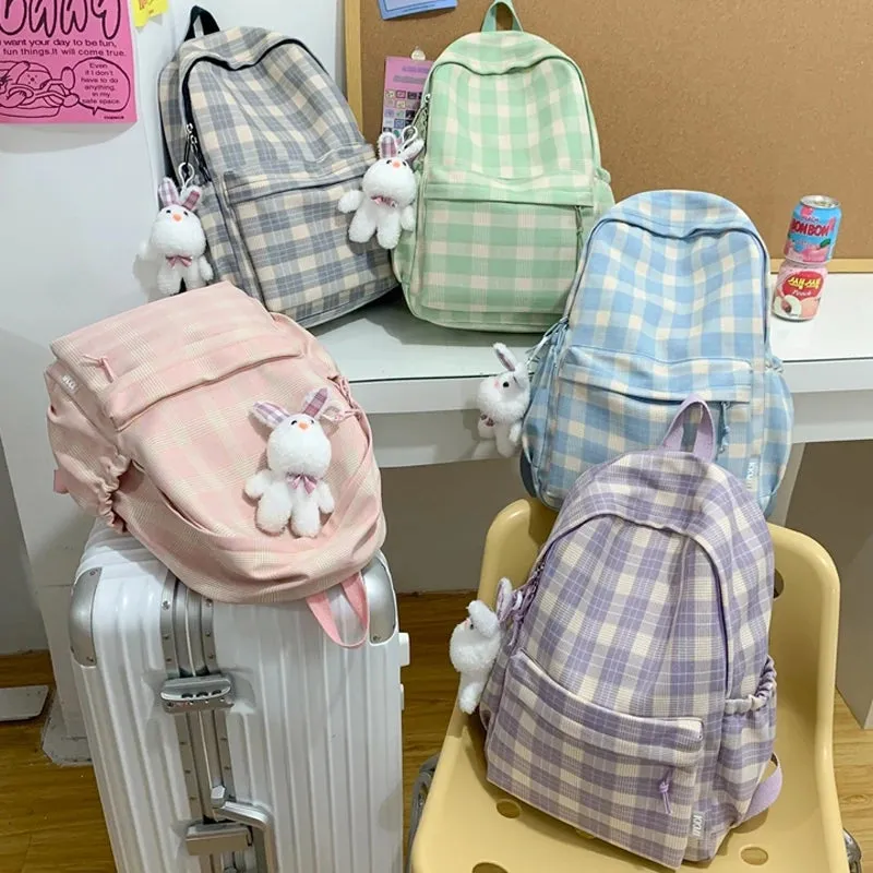 TAVIMART  -  New Fashion Lady Lattice Travel School Bag Female Plaid Cute College Backpack Trendy Women Bag Girl Cool Kawaii Laptop Backpack