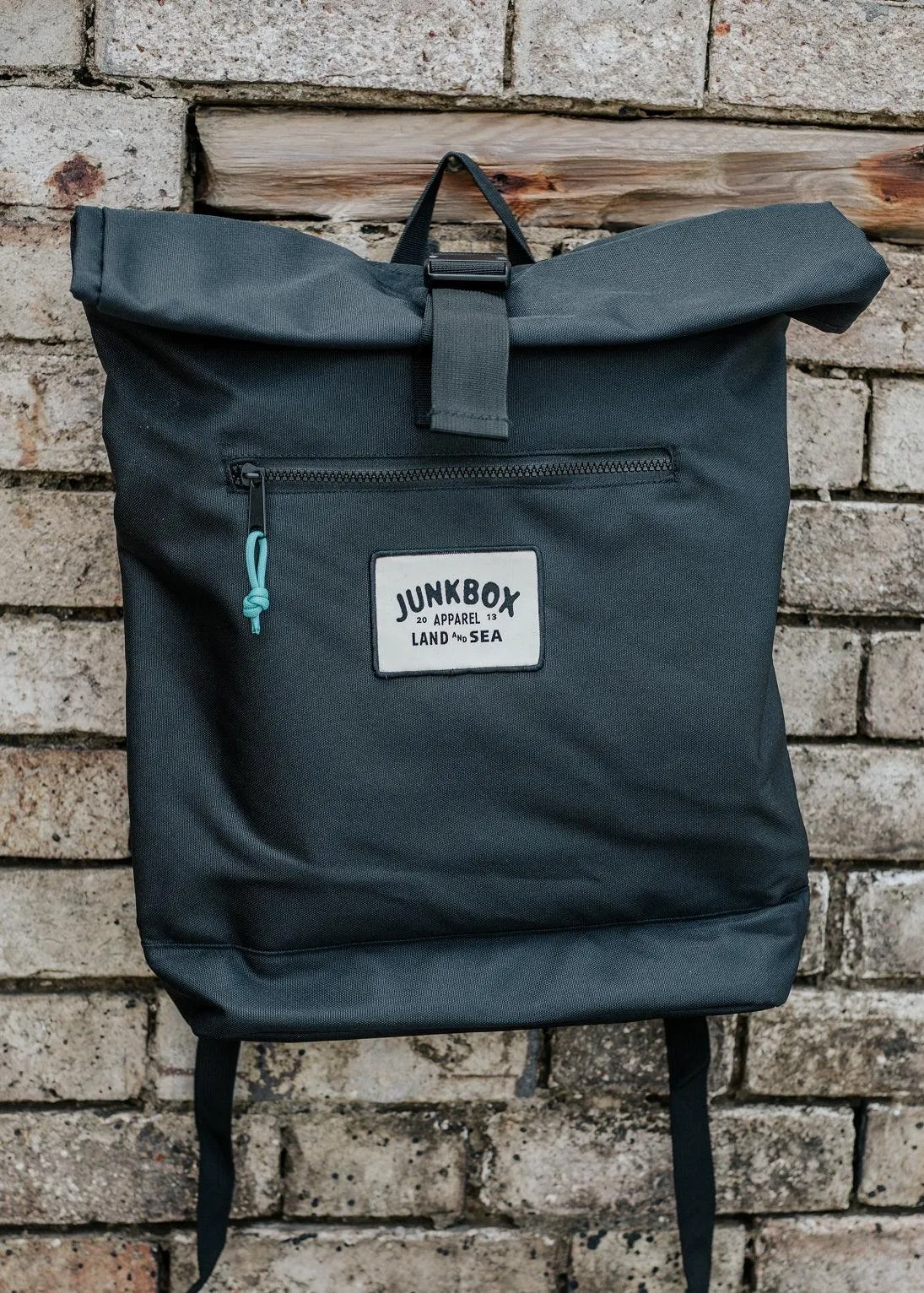 'The Adventurer' Recycled Roll-Top Backpack in Black