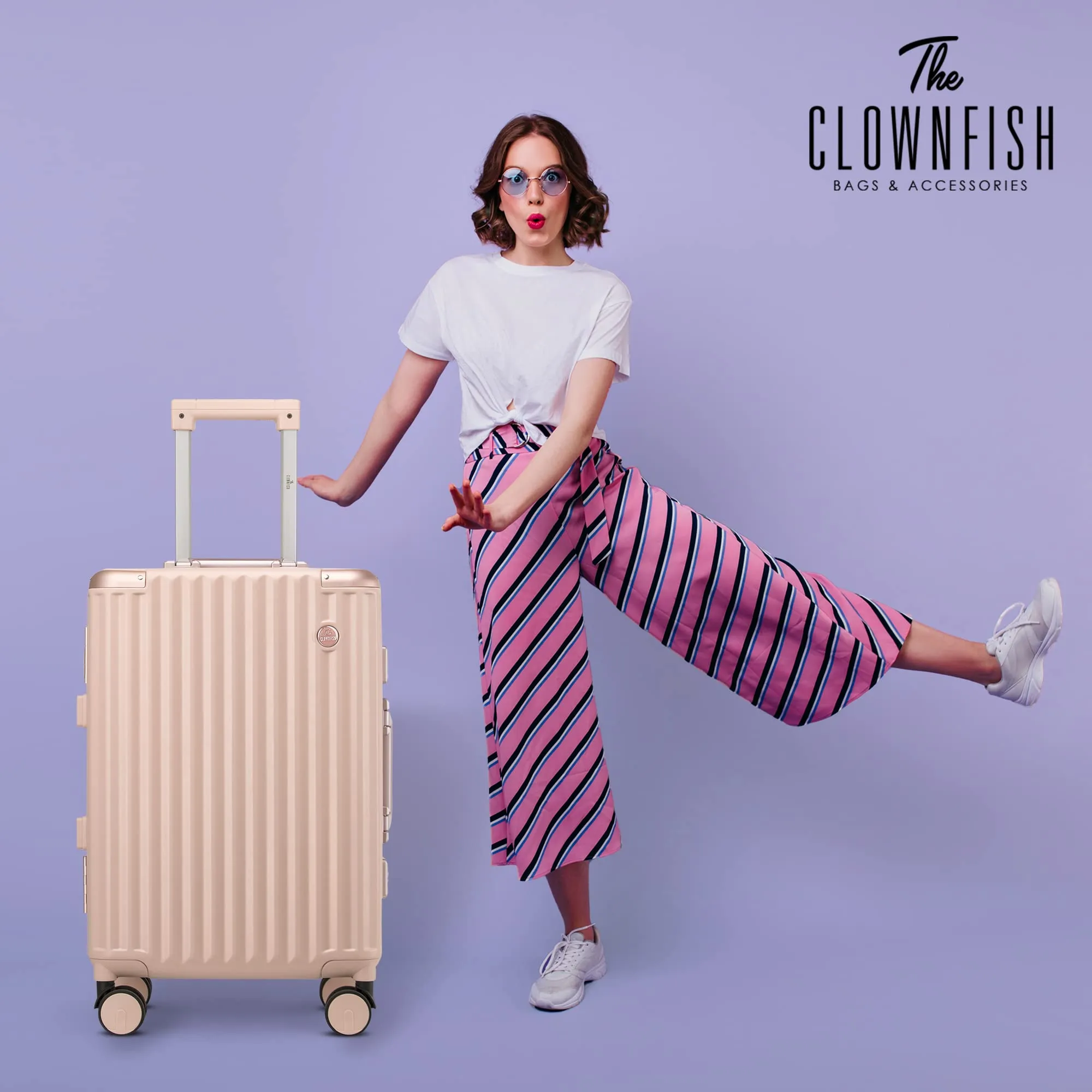 THE CLOWNFISH Stark Series Luggage PolyCarbonate Hard Case Suitcase Eight Wheel Trolley Bag with Double TSA Locks- Crimson Red (Medium size, 67 cm-26 inch)