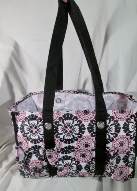 Thirty One 31 Vegan Nylon Tote Carryall Shopper shoulder bag BLACK WHITE PINK