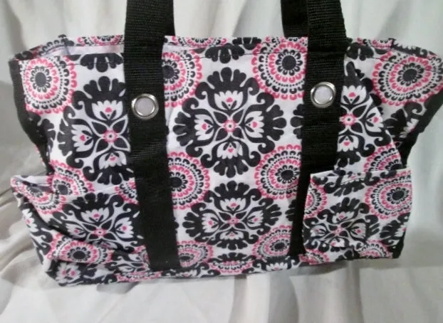 Thirty One 31 Vegan Nylon Tote Carryall Shopper shoulder bag BLACK WHITE PINK