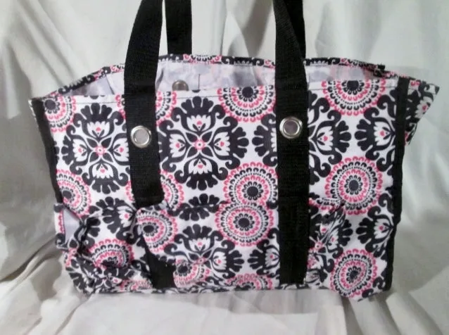 Thirty One 31 Vegan Nylon Tote Carryall Shopper shoulder bag BLACK WHITE PINK