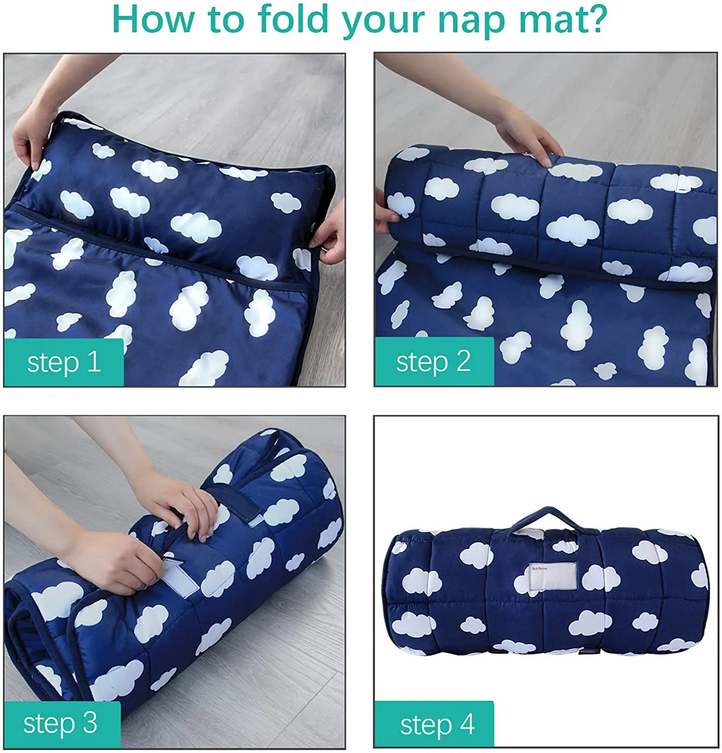 Toddler Nap Mat with Removable Pillow and Blanket, Lightweight Kids Nap Mats for Preschool Daycare, Travel Sleeping Bag for Boys Girls, 50" x 21" Fit Standard Cot, Super Soft and Cozy, Navy Cloud