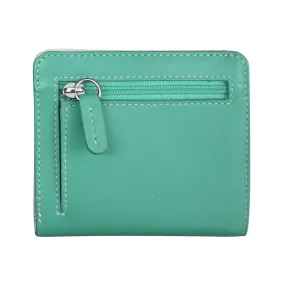 Turquoise/Bone-Two Tone Mini Bifold Rfid Leather Wallet